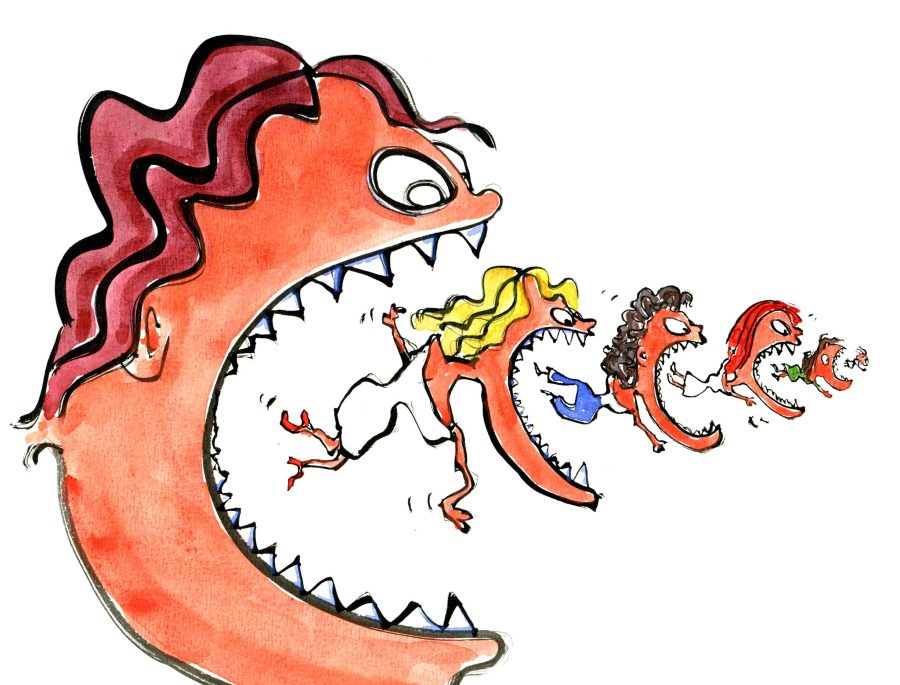 Illustration of a woman eating a woman