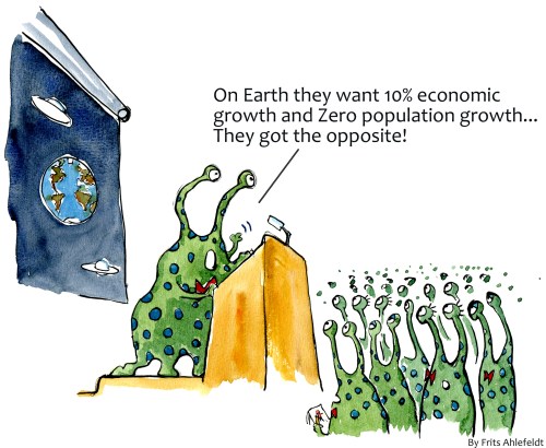 Drawing of an professor out in space, making an lecture about us