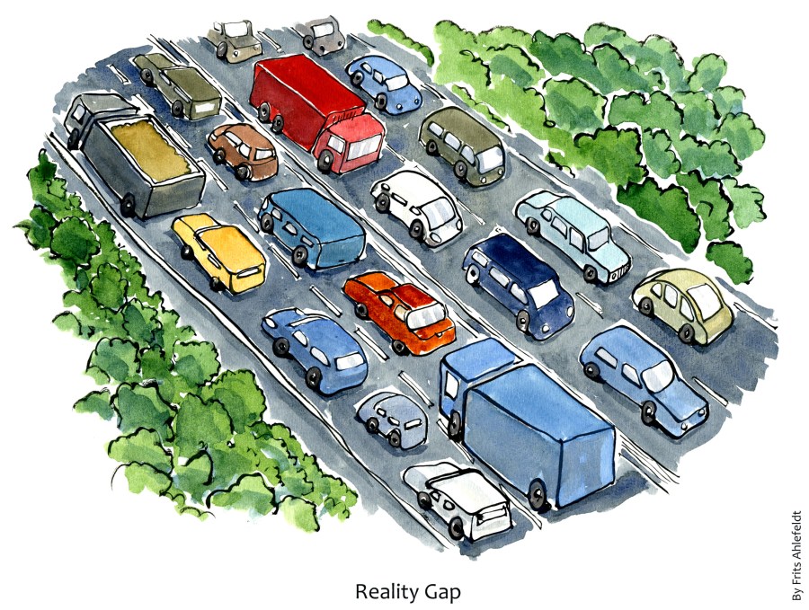 Drawing of a road splitting up green landscape