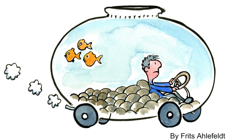 gold fish bowl on wheels