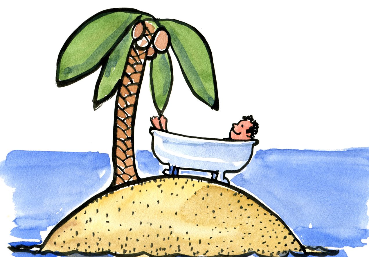 guy in a bathtub on an island