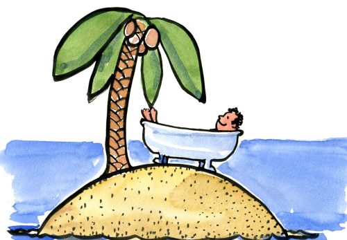 guy in a bathtub on an island