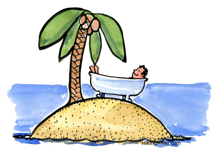 guy in a bathtub on an island