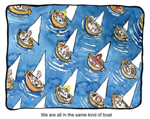 People sitting in their boats on a big ocean