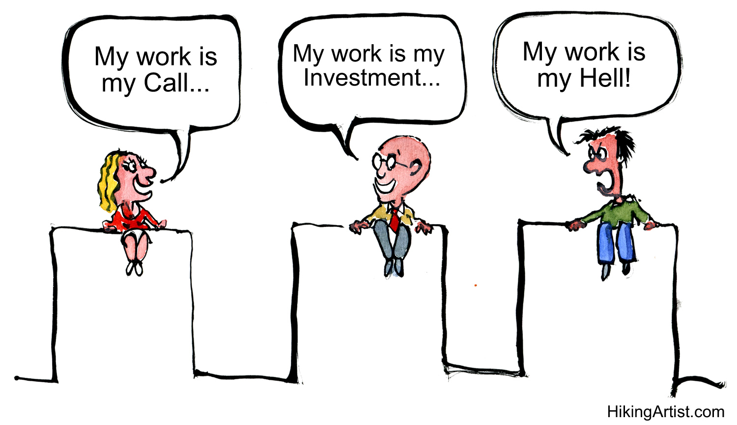 three people talking about why they work