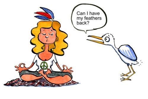 Bird talking to a woman meditating