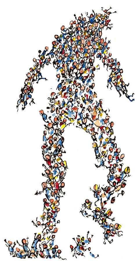 drawing of a lot of small people making up large person