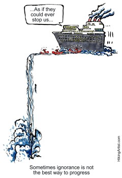 society as ship heading for the edge of a waterfall - version 2