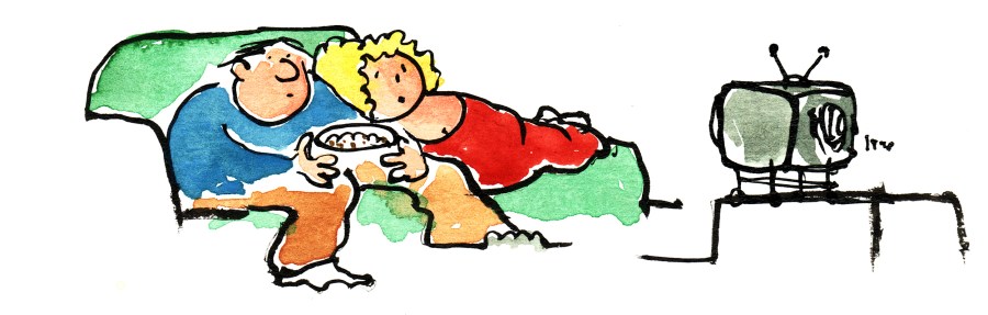 People sitting in front of a tv