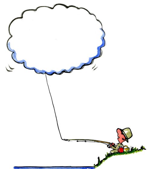 Drawing of a man catching a cloud