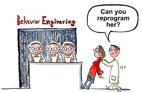 Drawing of a man that wants to reprogram woman