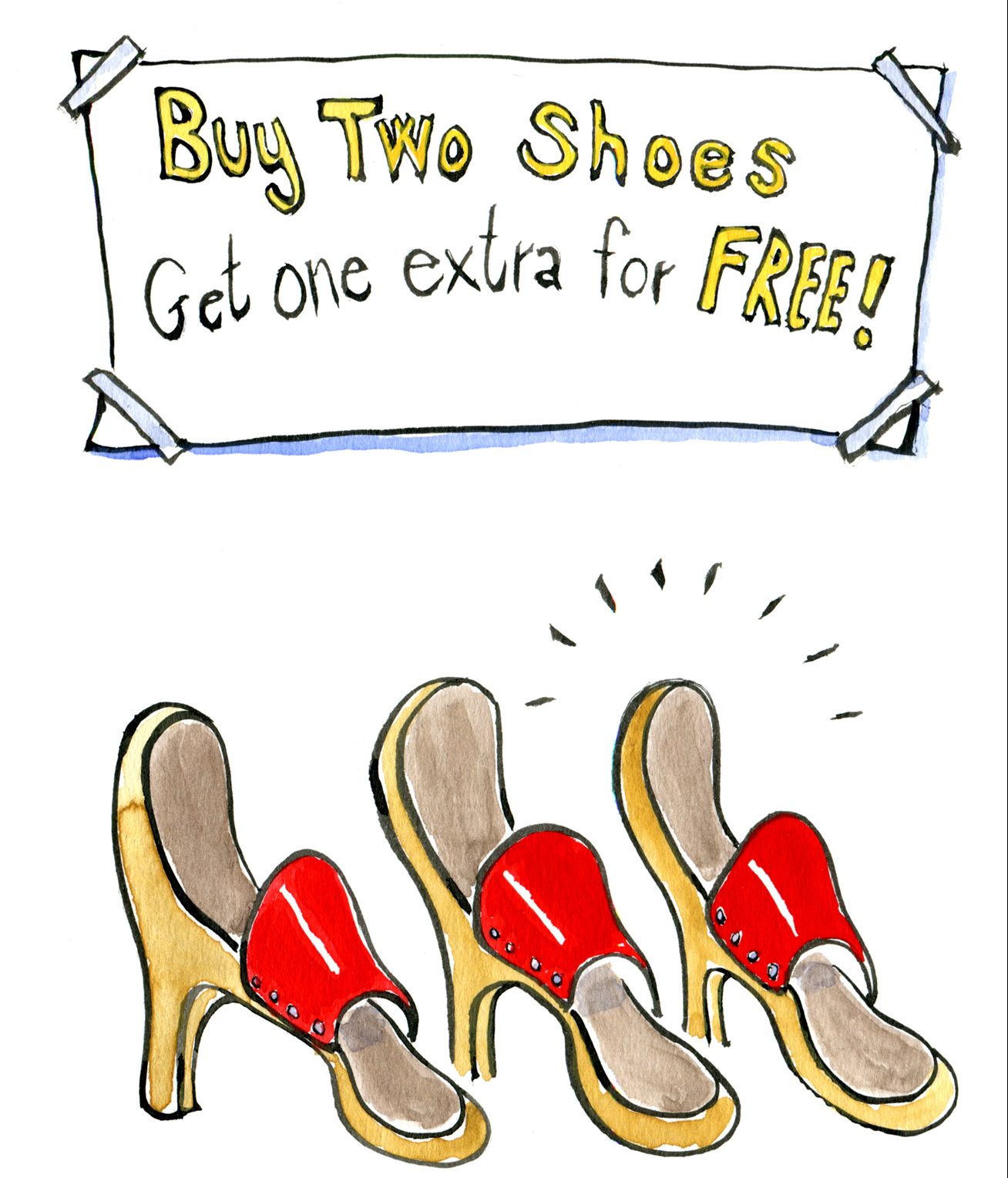 illustration of three shoes for sale