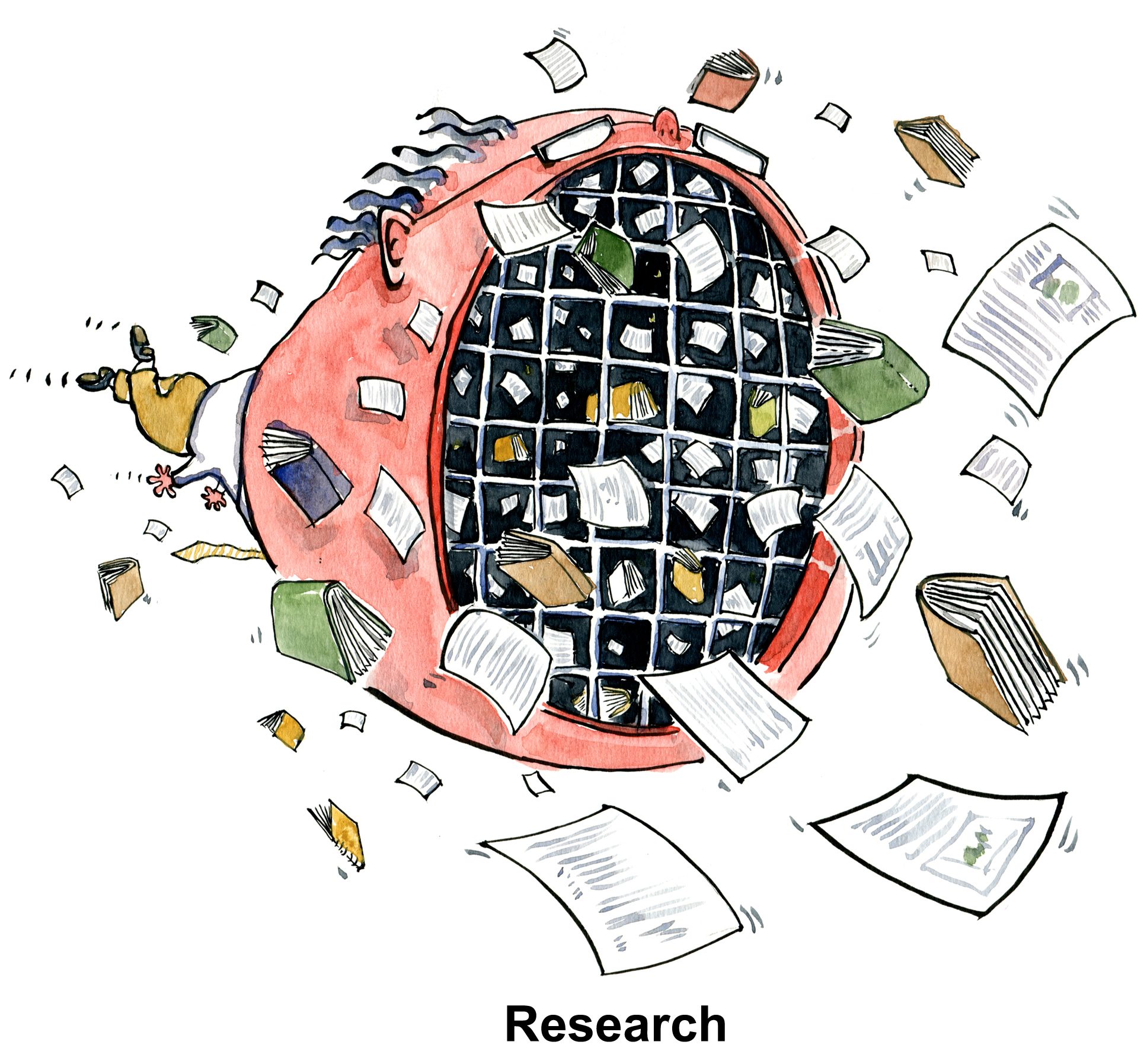 Color drawing of a researcher