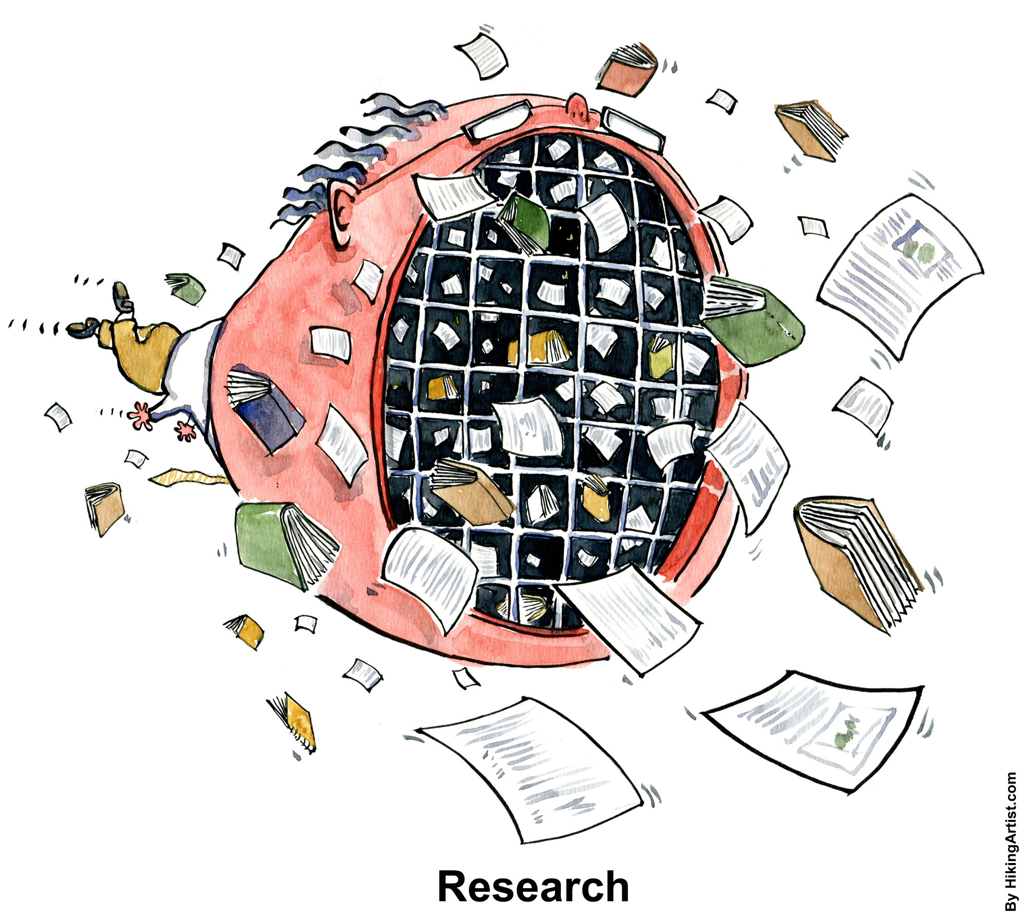 Color drawing of a researcher