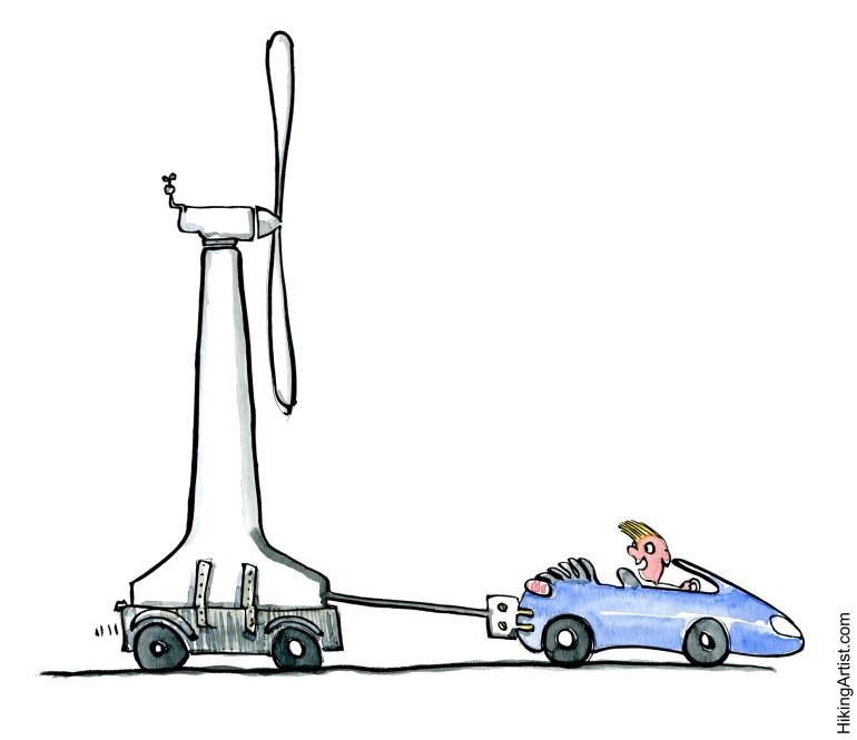 car-windmill-eletrical electric car dragging a windmill