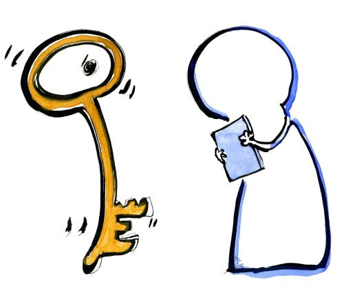 Drawing of a Key and a Key hole with a list