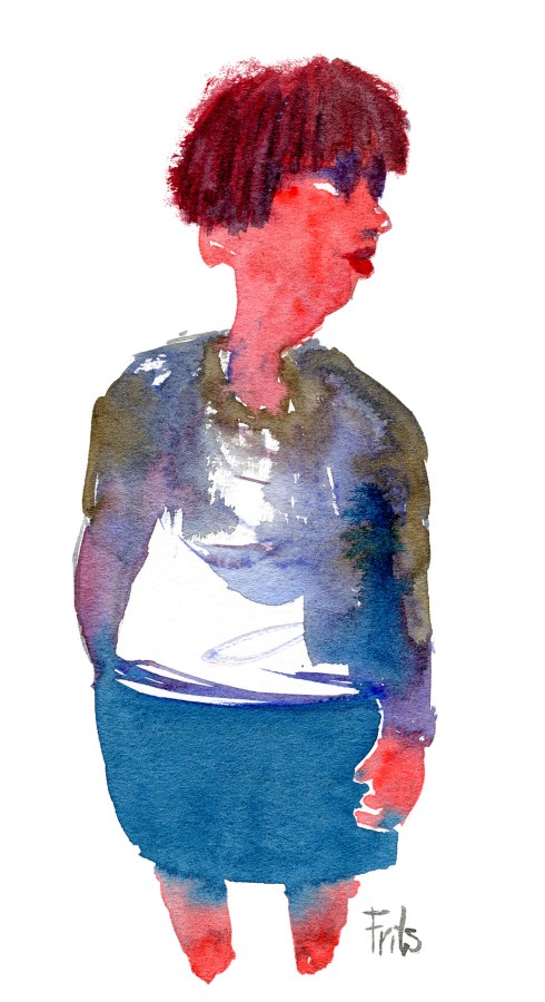 watercolor of red haired woman