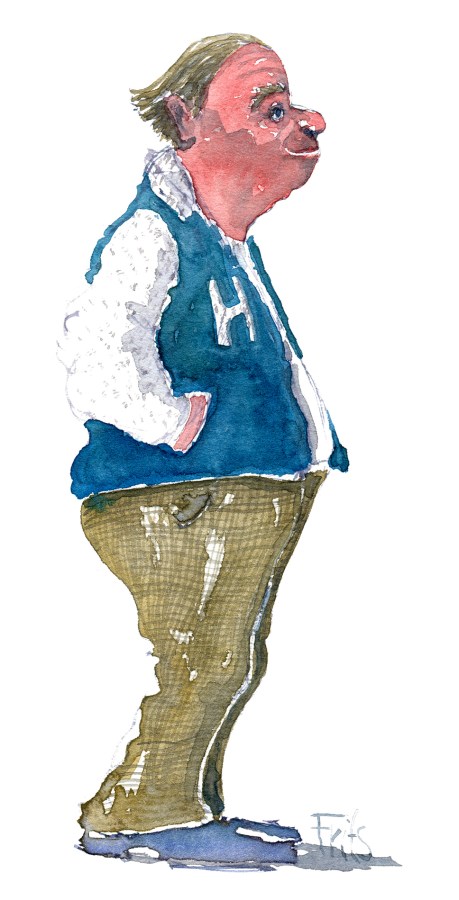 Watercolor - man with hands in his jacket pockets