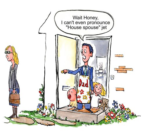 The at home dad's first day, standing at the doorstep, not all confident