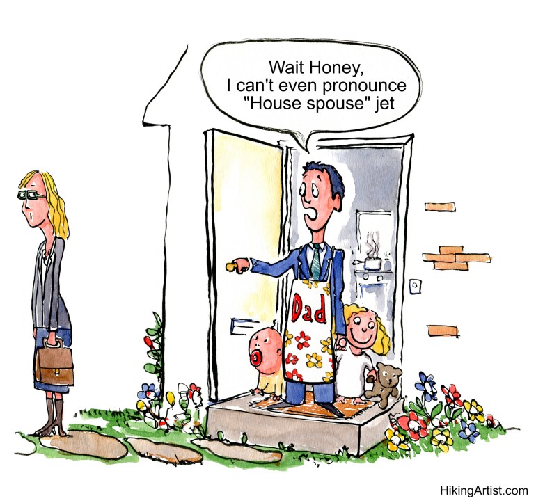 The at home dad's first day, standing at the doorstep, not all confident