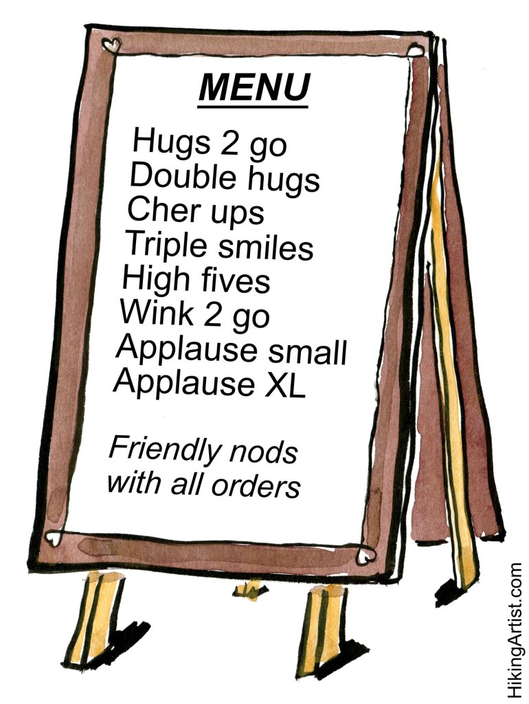 menu with hugs, winks, smiles and XL applause 2 Go