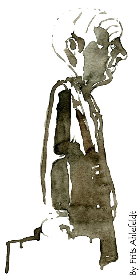 Grey tired man. Watercolor