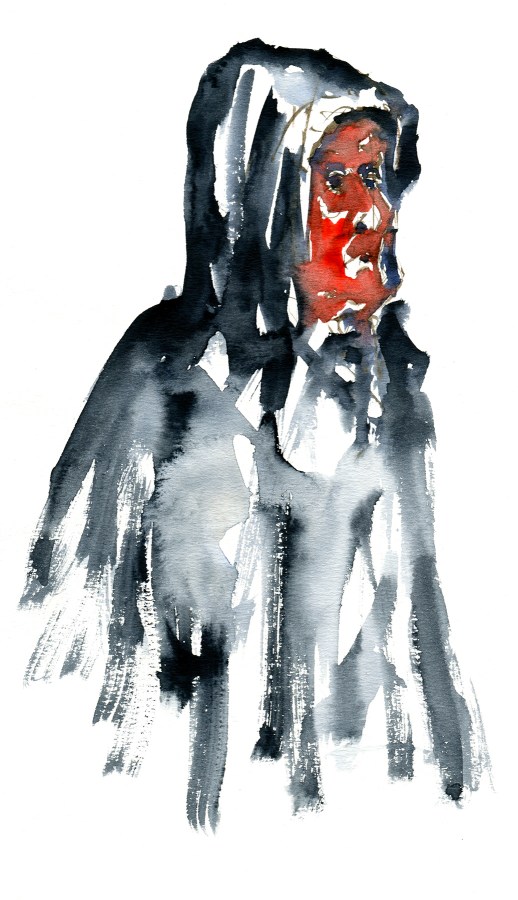 Man in raincoat. Watercolor