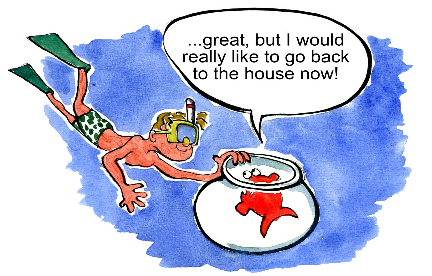 Drawing of a goldfish, trying to stay in its bowl