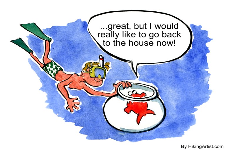 Drawing of a goldfish, trying to stay in its bowl