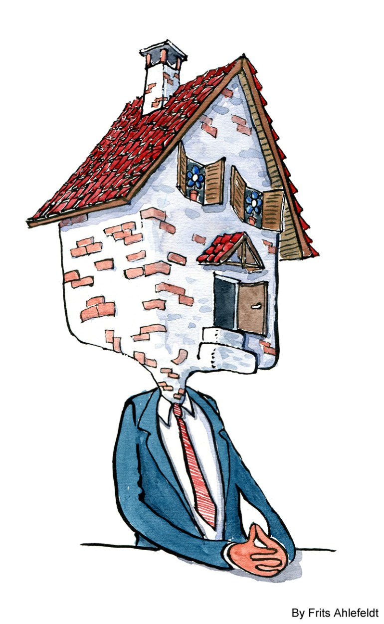 Drawing of a businessman like creature with a house as head