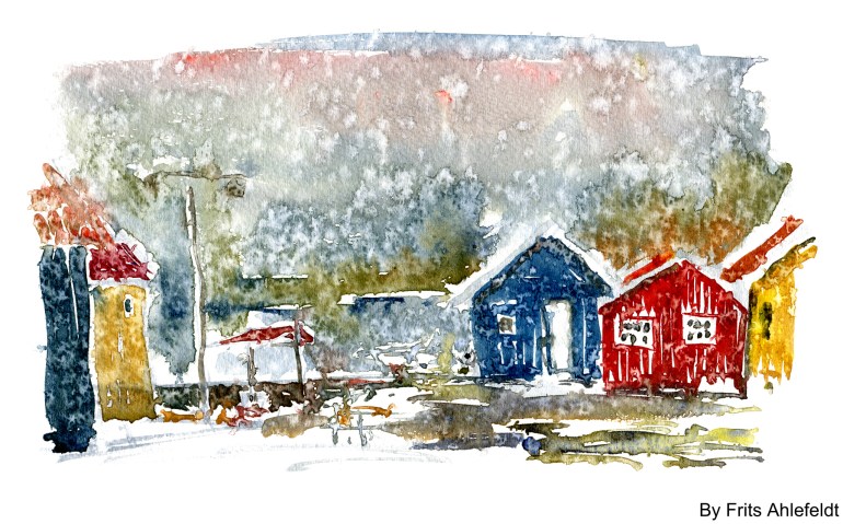 Nexo, rain, Bornholm, Denmark. Watercolor