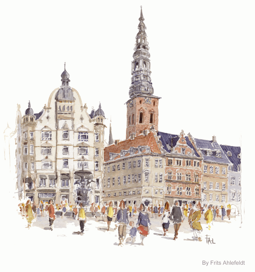 Strøget. Watercolor from Copenhagen.