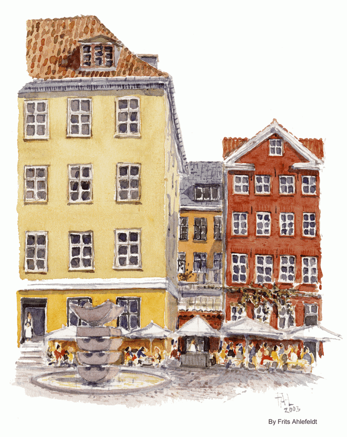 Cafe: Watercolor from Copenhagen.