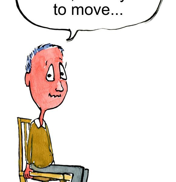 Drawing of a guy sitting tight on a chair