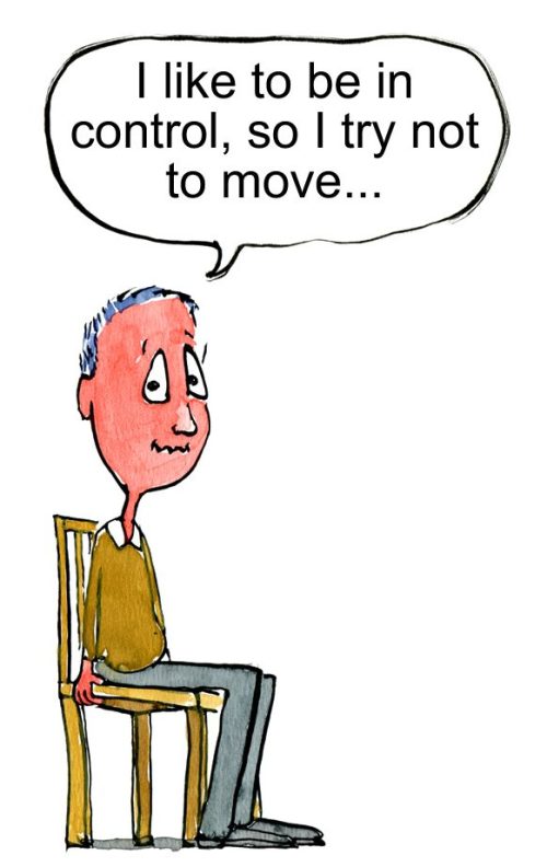 Drawing of a guy sitting tight on a chair