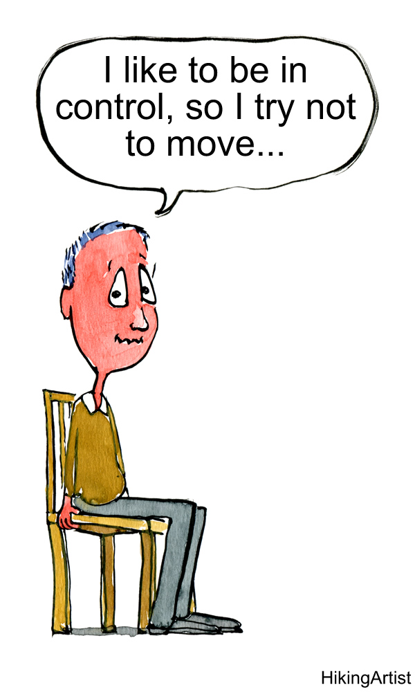 Drawing of a guy sitting tight on a chair