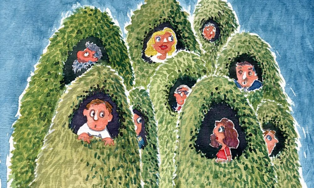 grass cocoons with people in them
