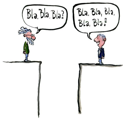 drawing of two men talking nonsense