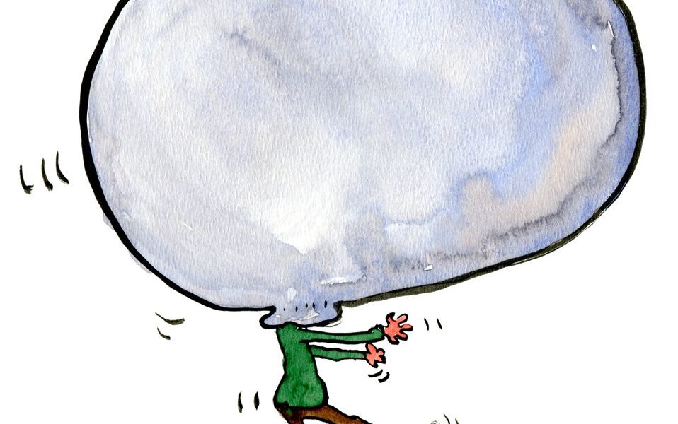 Drawing of a man with a bubble as head