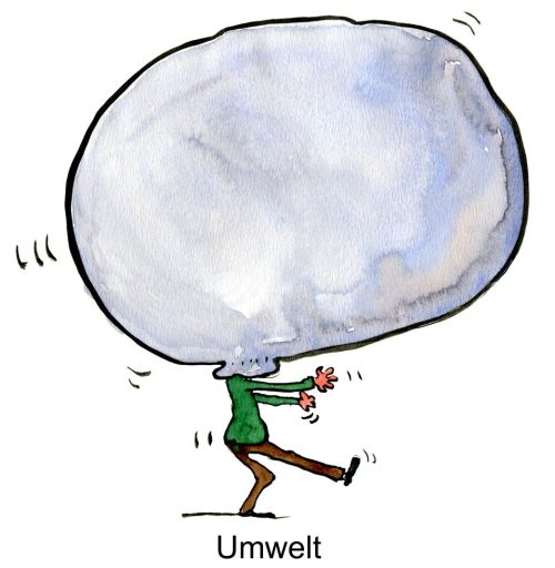 Drawing of a man with a bubble as head