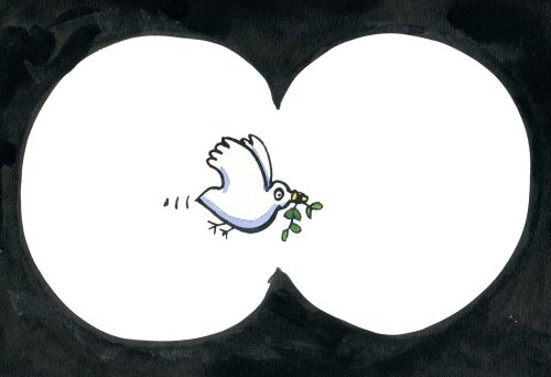 drawing of pigeon with leaf