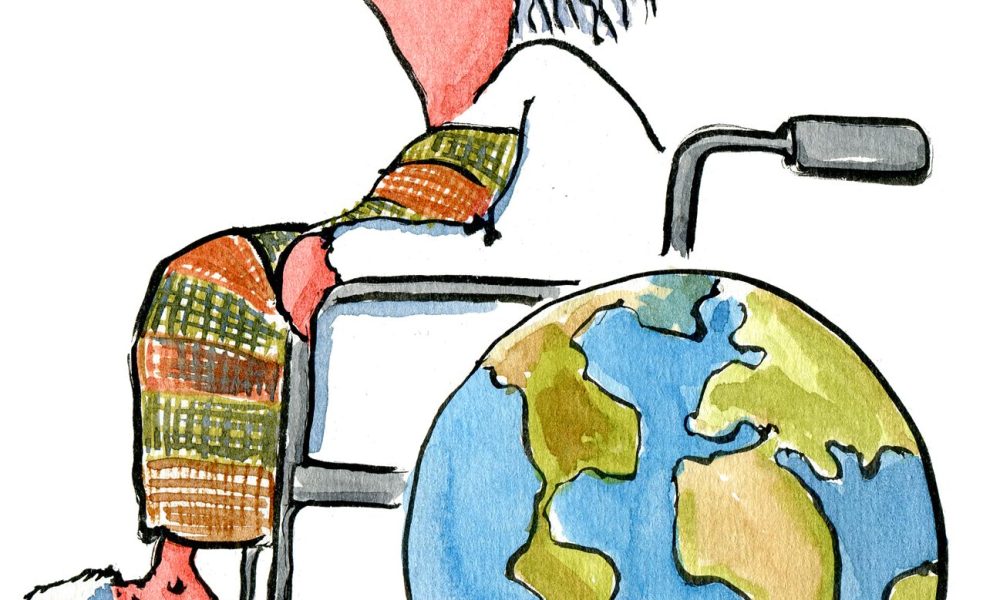 Scientist in earth wheelchair