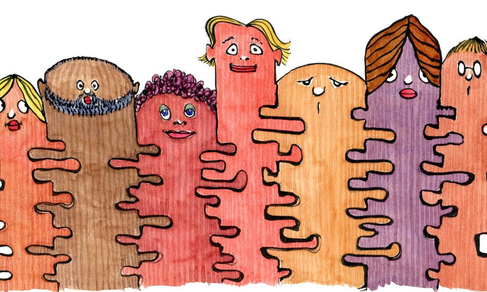 drawing of people intersected as a wall