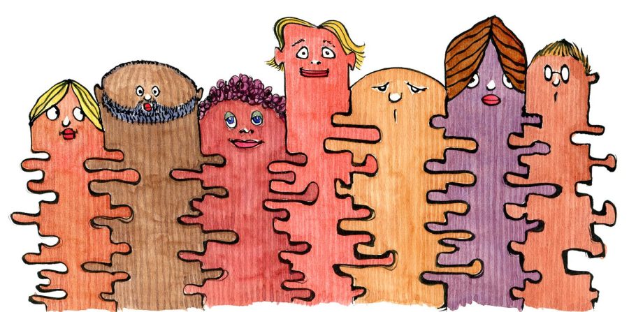 drawing of people intersected as a wall