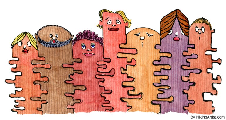 drawing of people intersected as a wall