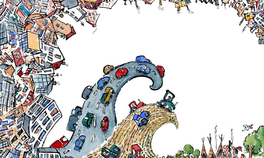 drawing of an big urban wave