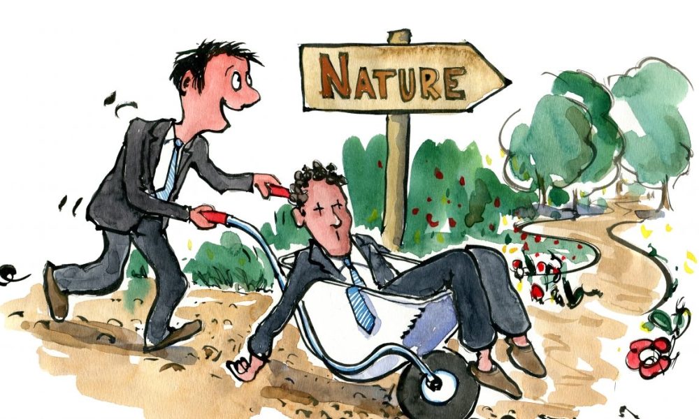 man taking a co-worker out in nature