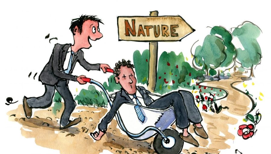 man taking a co-worker out in nature