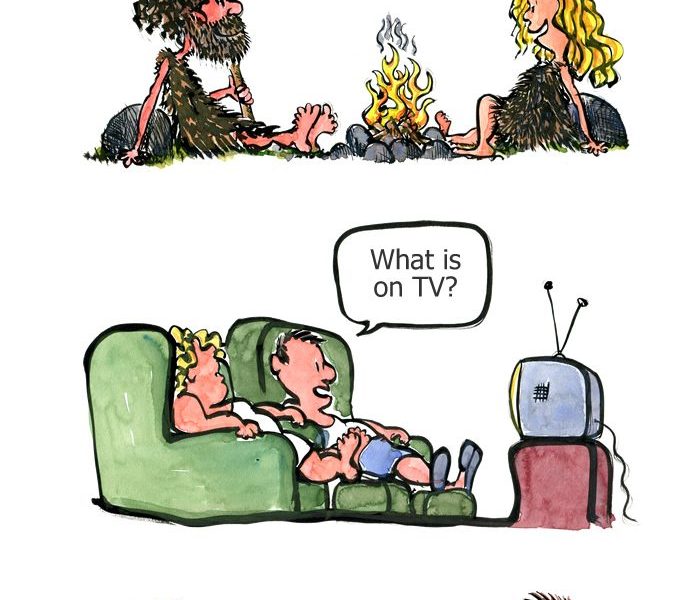 Drawing about communication, from looking at the stars, to the TV, to the Apps