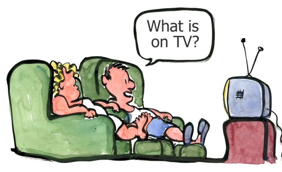 two people sitting watching TV